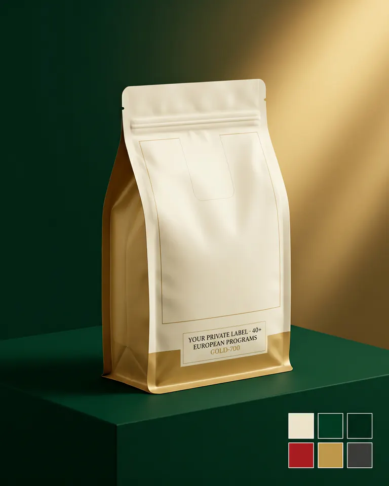 Italian packing line — premium basmati packed for private-label retail brands across Europe.